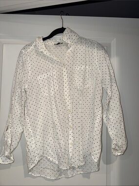 Ann Taylor White Button-Down Shirt with Black Dots
